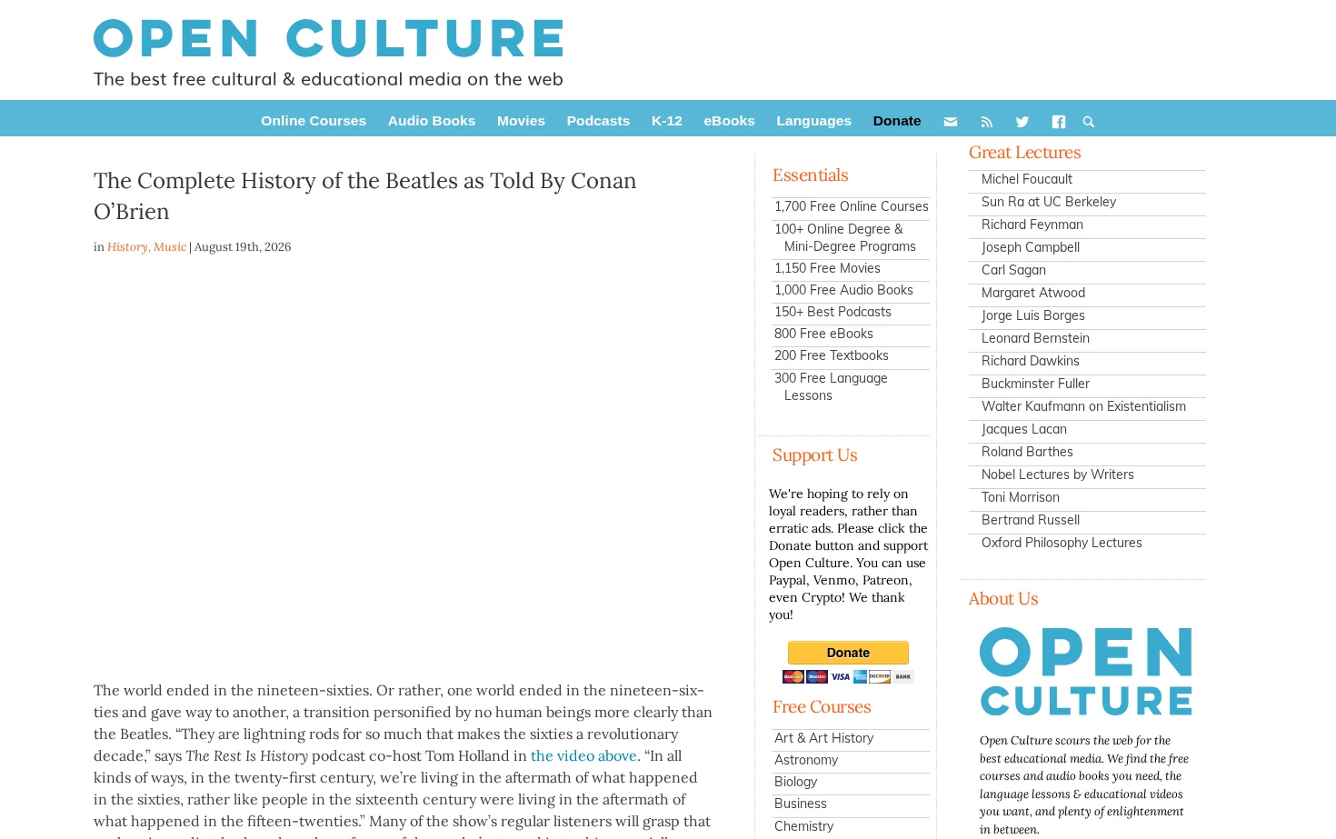 Open Culture 页面快照